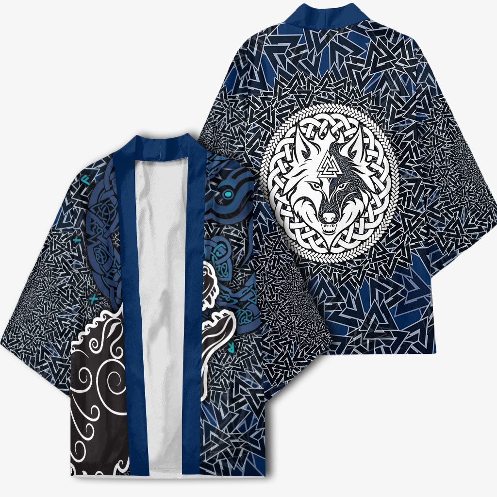 Viking Wolf and Valknut Kimono Nordic Knotwork Rune Illustration