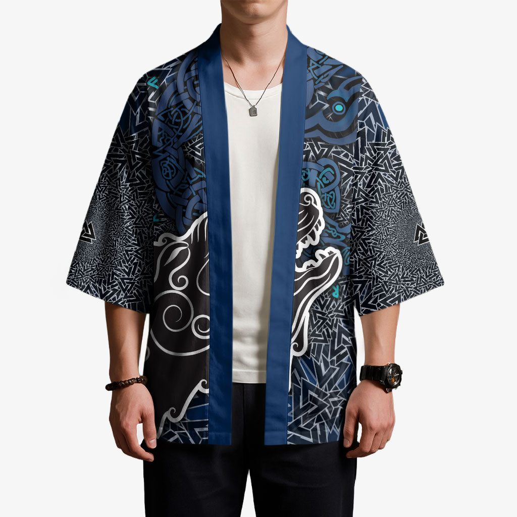 Viking Wolf and Valknut Kimono Nordic Knotwork Rune Illustration