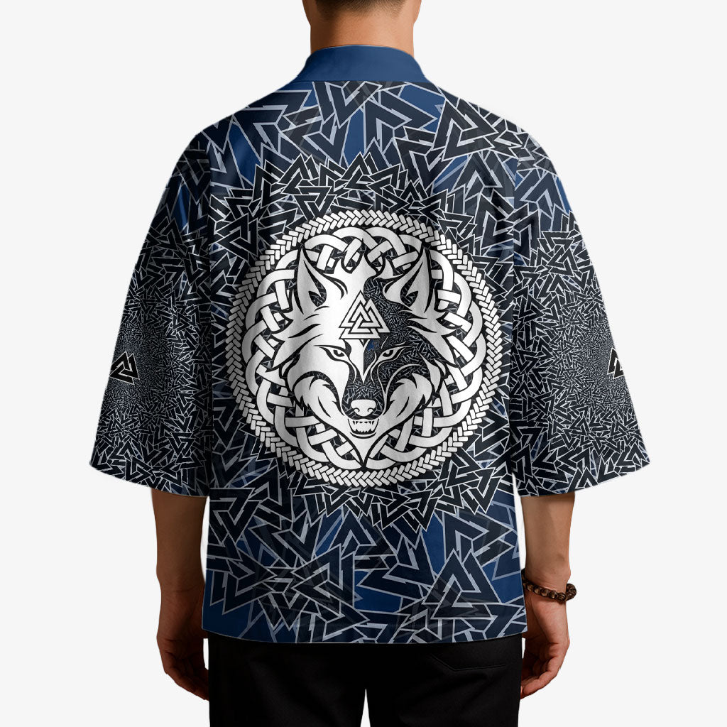 Viking Wolf and Valknut Kimono Nordic Knotwork Rune Illustration