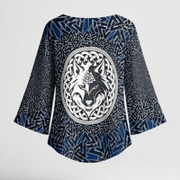 Viking Wolf and Valknut Kimono Sleeve Blouse Nordic Knotwork Rune Illustration