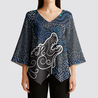 Viking Wolf and Valknut Kimono Sleeve Blouse Nordic Knotwork Rune Illustration