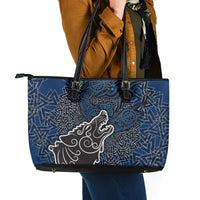 Viking Wolf and Valknut Leather Tote Bag Nordic Knotwork Rune Illustration