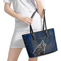 Viking Wolf and Valknut Leather Tote Bag Nordic Knotwork Rune Illustration