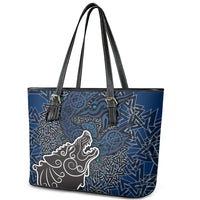 Viking Wolf and Valknut Leather Tote Bag Nordic Knotwork Rune Illustration