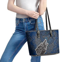 Viking Wolf and Valknut Leather Tote Bag Nordic Knotwork Rune Illustration