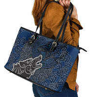 Viking Wolf and Valknut Leather Tote Bag Nordic Knotwork Rune Illustration