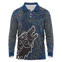 Viking Wolf and Valknut Long Sleeve Polo Shirt Nordic Knotwork Rune Illustration