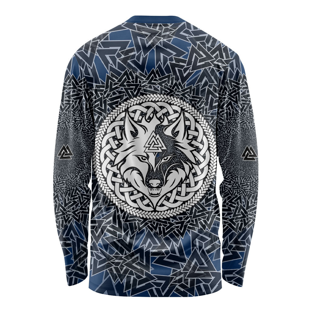 Viking Wolf and Valknut Long Sleeve Shirt Nordic Knotwork Rune Illustration