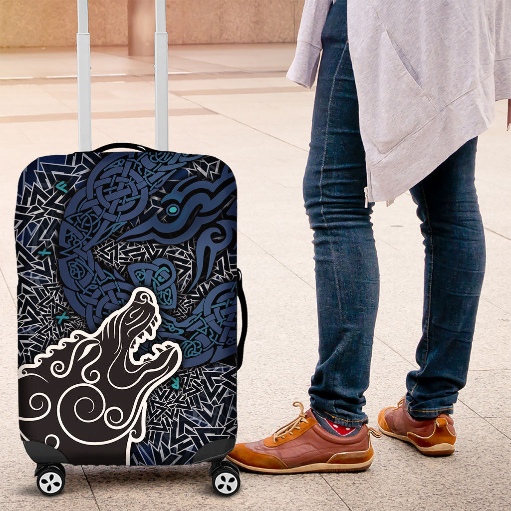 Viking Wolf and Valknut Luggage Cover Nordic Knotwork Rune Illustration