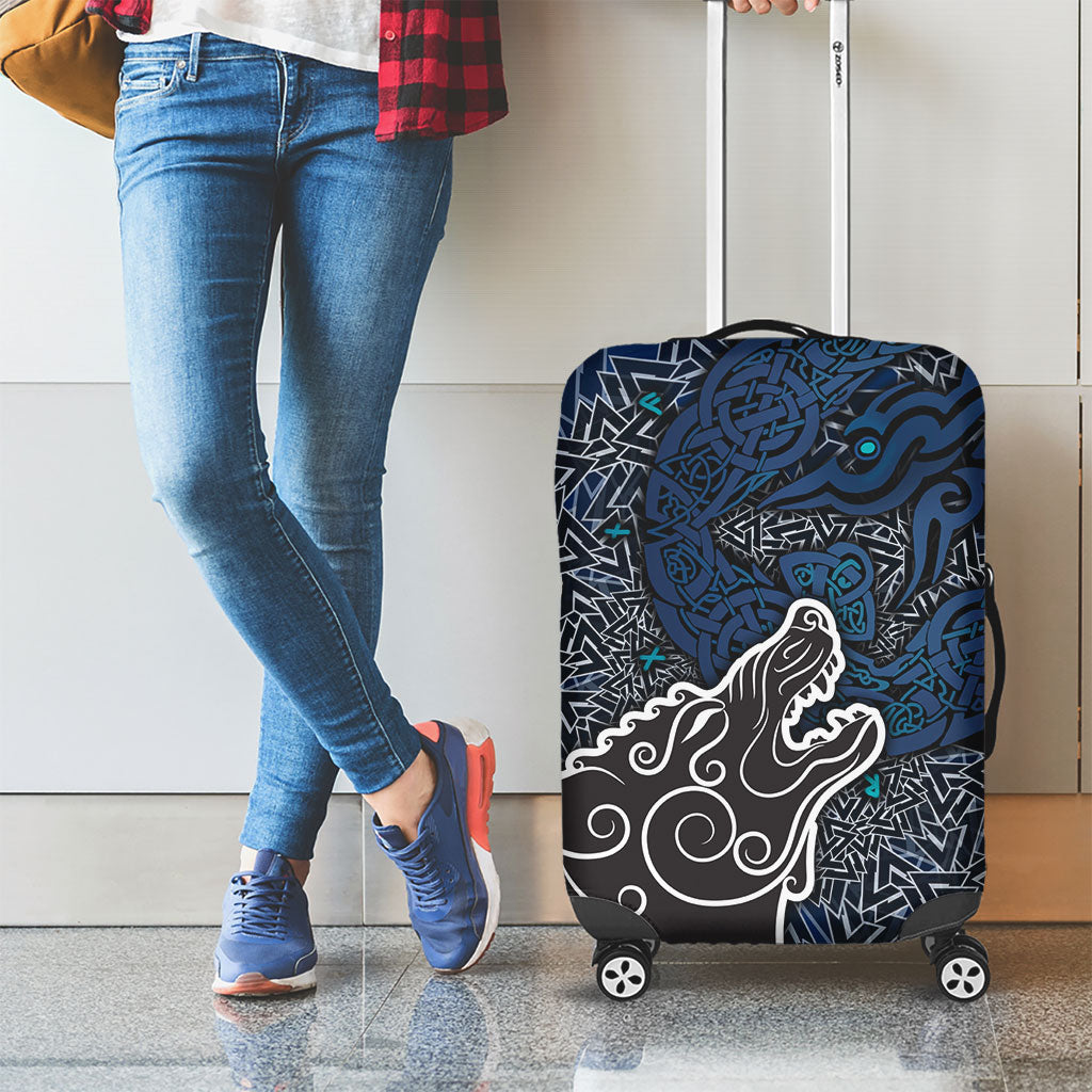Viking Wolf and Valknut Luggage Cover Nordic Knotwork Rune Illustration