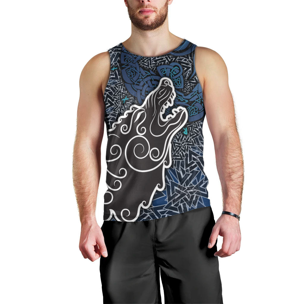 Viking Wolf and Valknut Men Tank Top Nordic Knotwork Rune Illustration