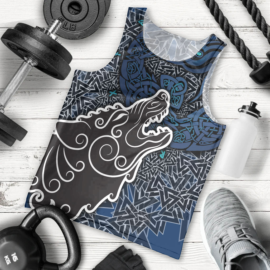 Viking Wolf and Valknut Men Tank Top Nordic Knotwork Rune Illustration