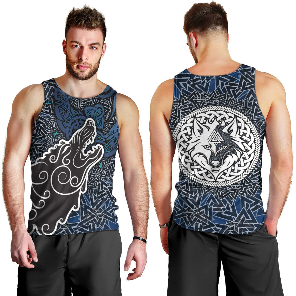 Viking Wolf and Valknut Men Tank Top Nordic Knotwork Rune Illustration