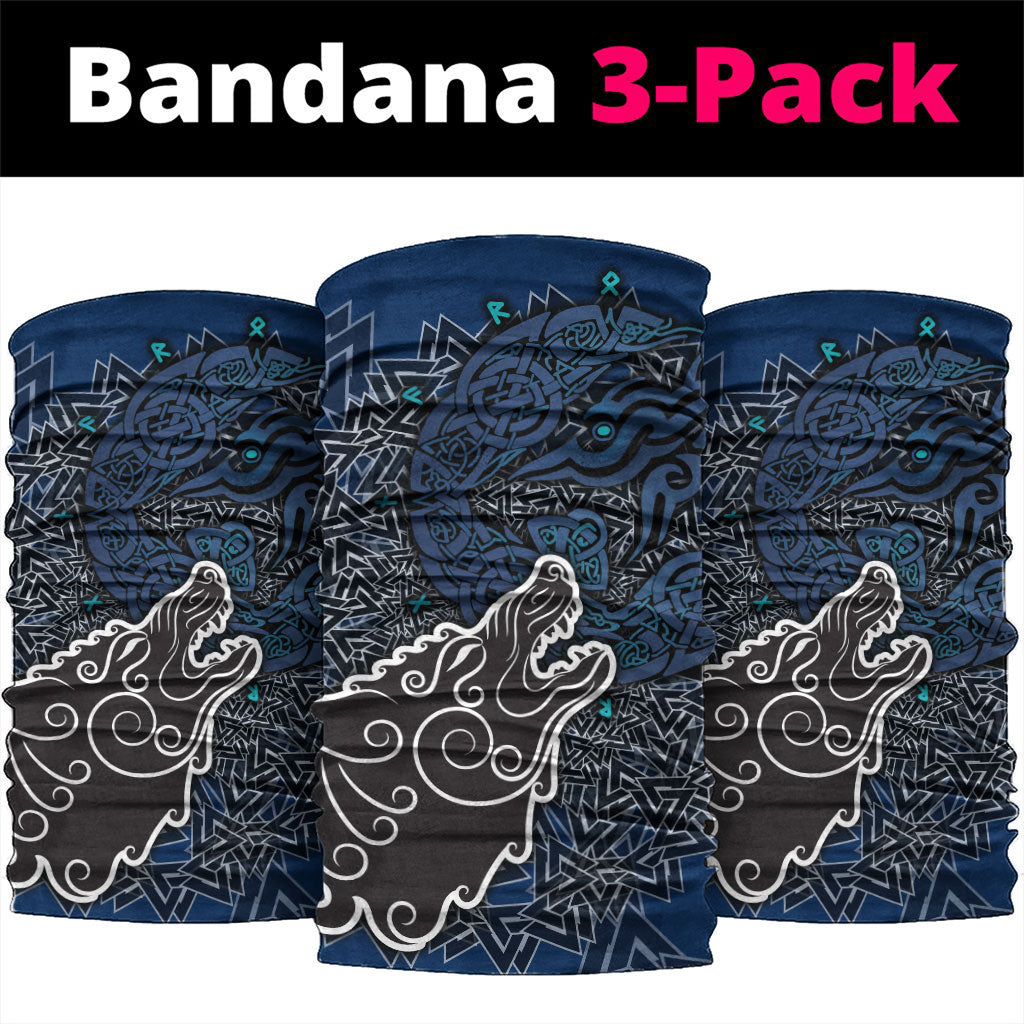 Viking Wolf and Valknut Neck Gaiter Nordic Knotwork Rune Illustration