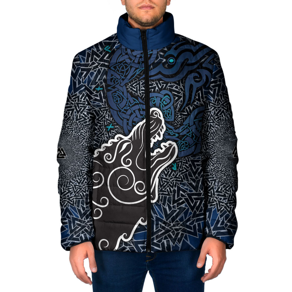 Viking Wolf and Valknut Padded Jacket Nordic Knotwork Rune Illustration