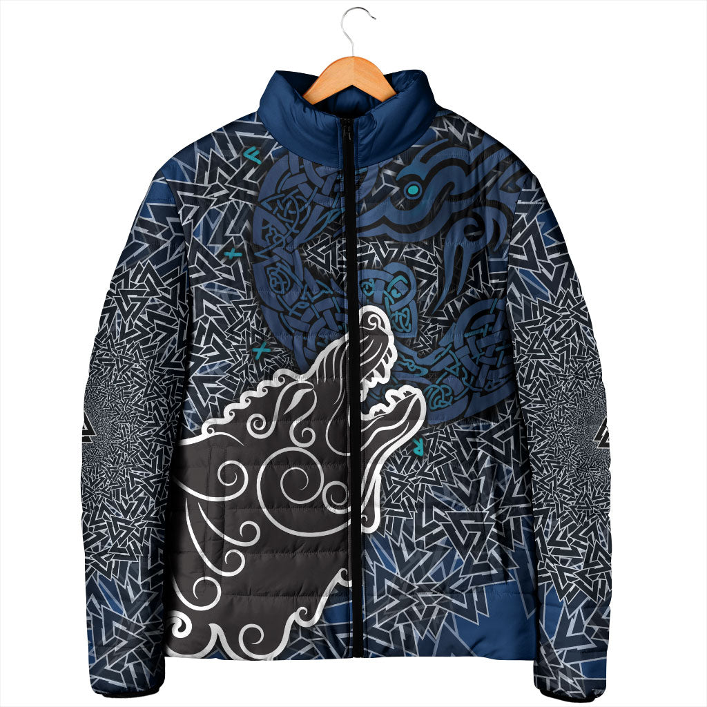 Viking Wolf and Valknut Padded Jacket Nordic Knotwork Rune Illustration