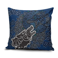 Viking Wolf and Valknut Pillow Cover Nordic Knotwork Rune Illustration