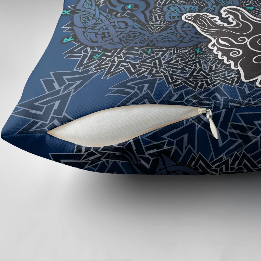 Viking Wolf and Valknut Pillow Cover Nordic Knotwork Rune Illustration