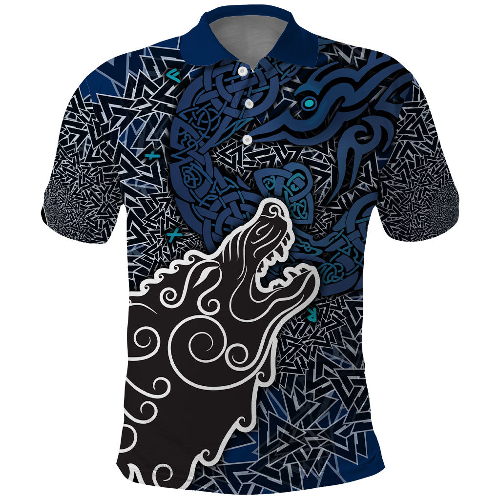 Viking Wolf and Valknut Polo Shirt Nordic Knotwork Rune Illustration