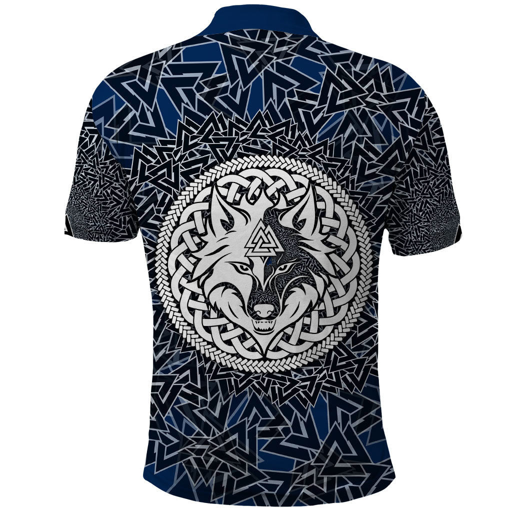 Viking Wolf and Valknut Polo Shirt Nordic Knotwork Rune Illustration