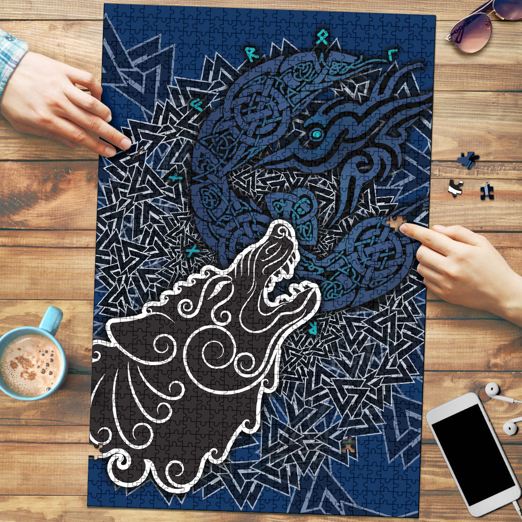 Viking Wolf and Valknut Puzzle Nordic Knotwork Rune Illustration