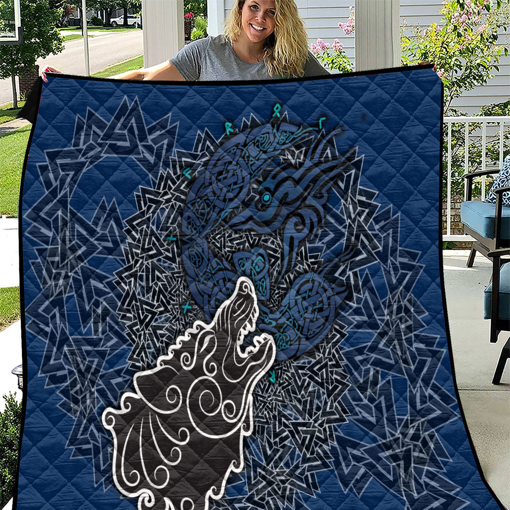 Viking Wolf and Valknut Quilt Nordic Knotwork Rune Illustration