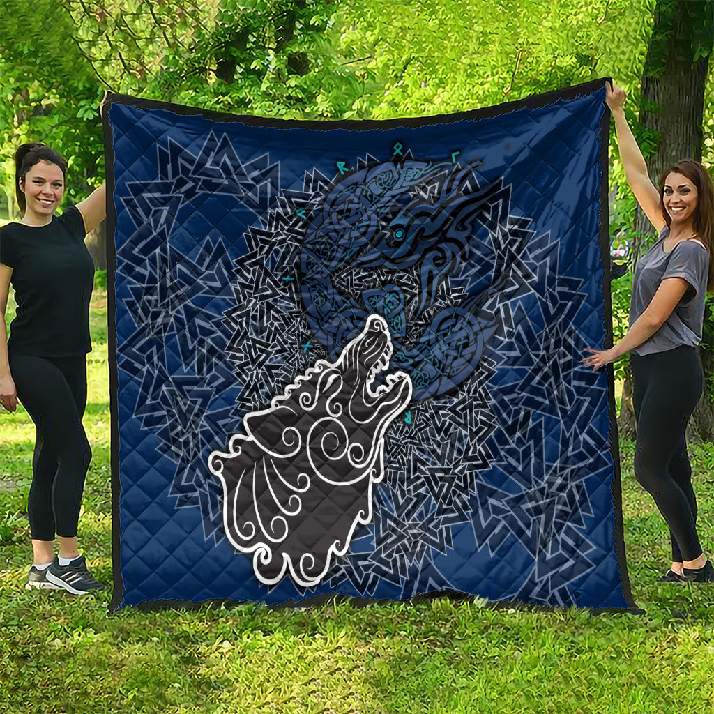 Viking Wolf and Valknut Quilt Nordic Knotwork Rune Illustration