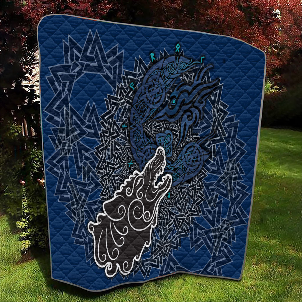 Viking Wolf and Valknut Quilt Nordic Knotwork Rune Illustration