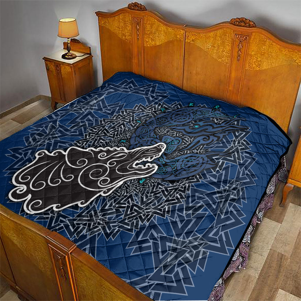 Viking Wolf and Valknut Quilt Nordic Knotwork Rune Illustration