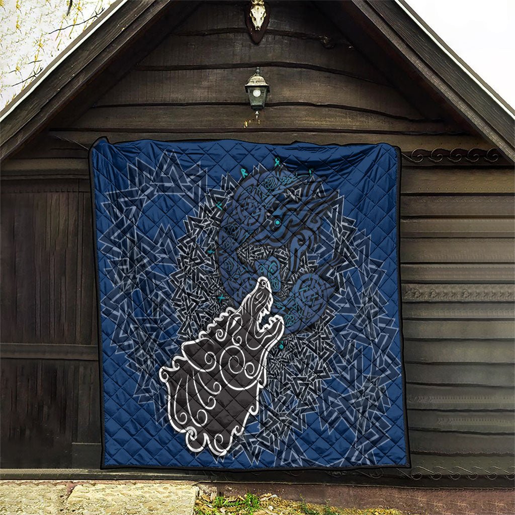 Viking Wolf and Valknut Quilt Nordic Knotwork Rune Illustration