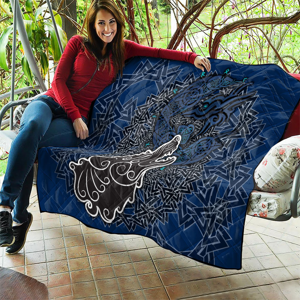 Viking Wolf and Valknut Quilt Nordic Knotwork Rune Illustration