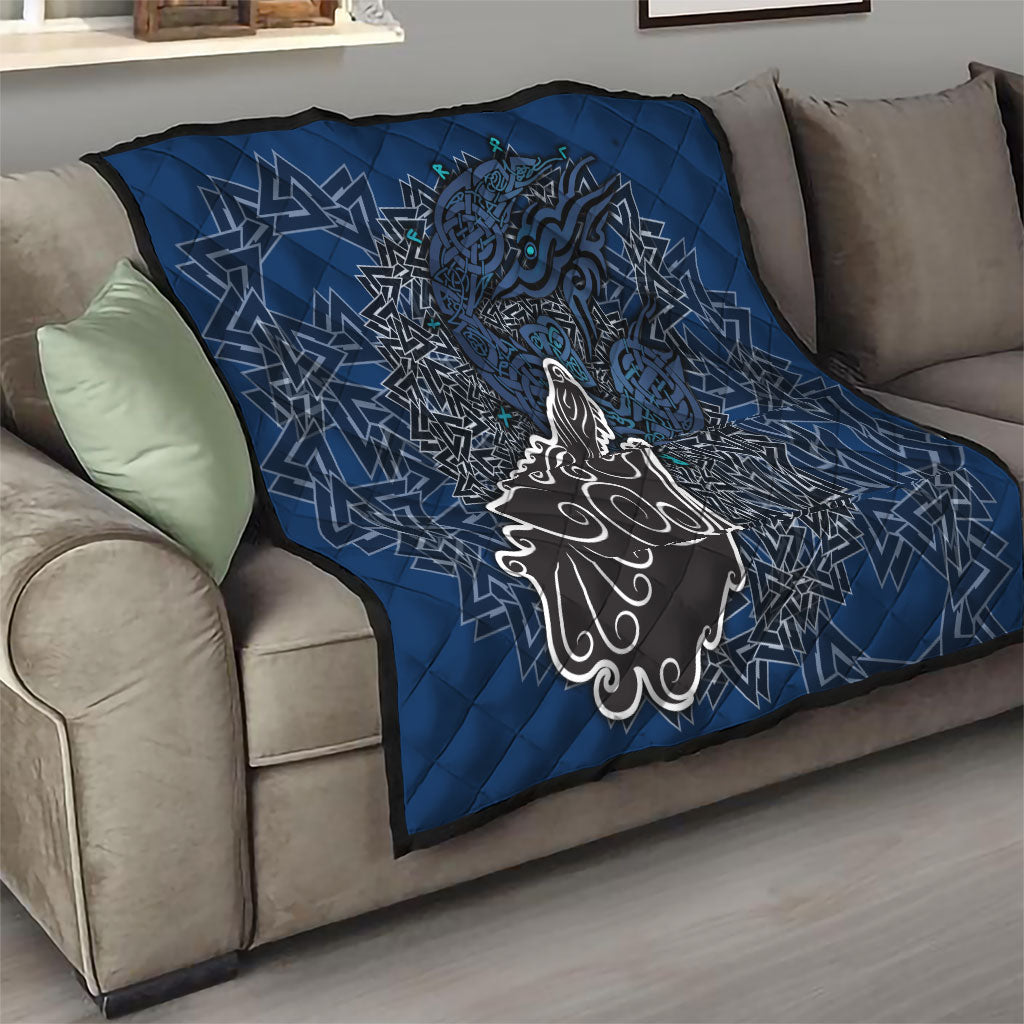 Viking Wolf and Valknut Quilt Nordic Knotwork Rune Illustration