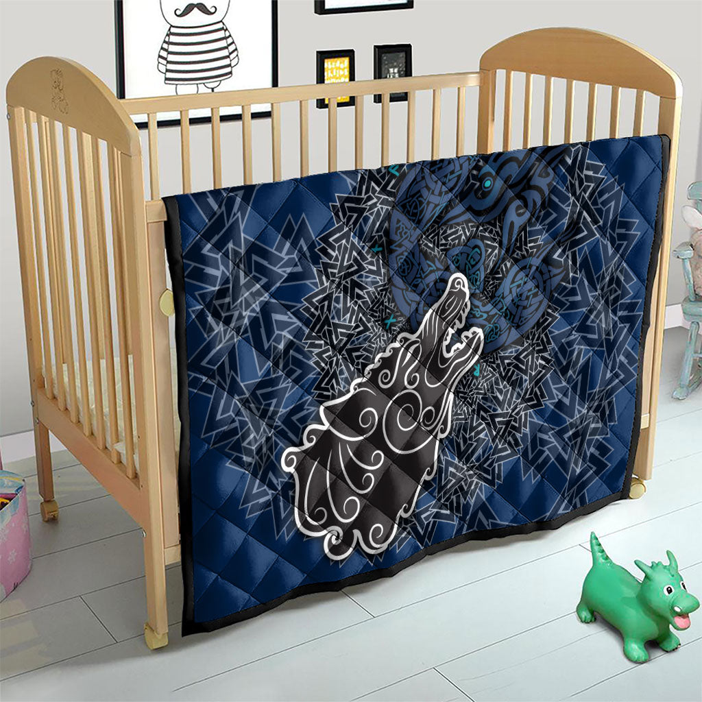 Viking Wolf and Valknut Quilt Nordic Knotwork Rune Illustration