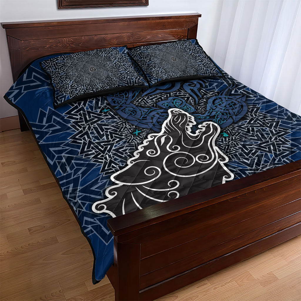 Viking Wolf and Valknut Quilt Bed Set Nordic Knotwork Rune Illustration