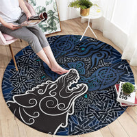 Viking Wolf and Valknut Round Carpet Nordic Knotwork Rune Illustration
