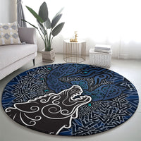 Viking Wolf and Valknut Round Carpet Nordic Knotwork Rune Illustration