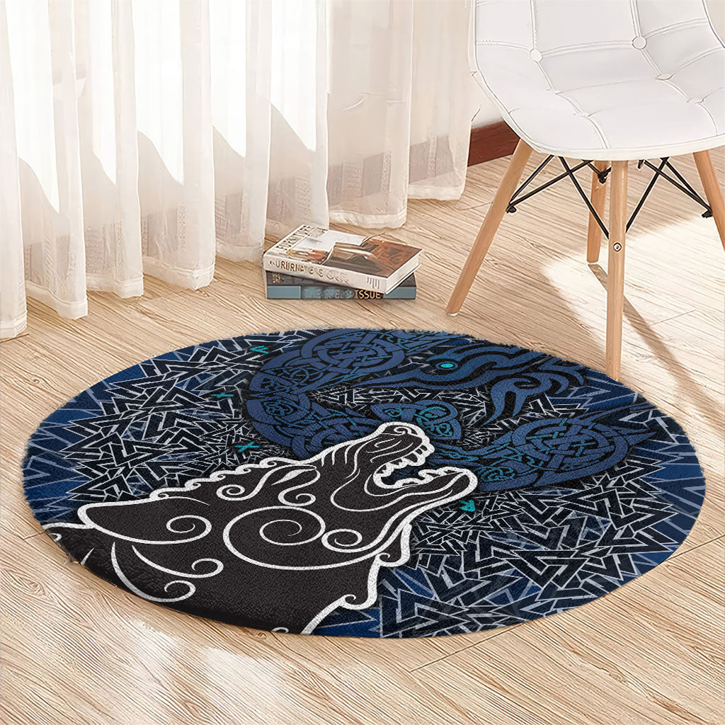Viking Wolf and Valknut Round Carpet Nordic Knotwork Rune Illustration