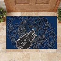 Viking Wolf and Valknut Rubber Doormat Nordic Knotwork Rune Illustration