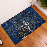 Viking Wolf and Valknut Rubber Doormat Nordic Knotwork Rune Illustration