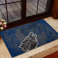 Viking Wolf and Valknut Rubber Doormat Nordic Knotwork Rune Illustration