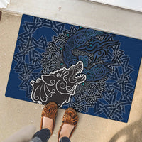 Viking Wolf and Valknut Rubber Doormat Nordic Knotwork Rune Illustration