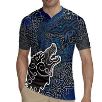 Viking Wolf and Valknut Rugby Jersey Nordic Knotwork Rune Illustration