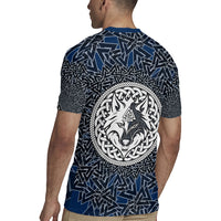 Viking Wolf and Valknut Rugby Jersey Nordic Knotwork Rune Illustration