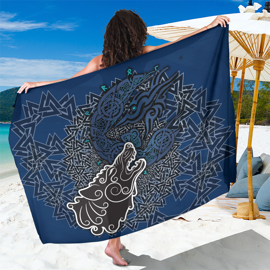 Viking Wolf and Valknut Sarong Nordic Knotwork Rune Illustration