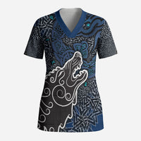 Viking Wolf and Valknut Scrub Top Nordic Knotwork Rune Illustration