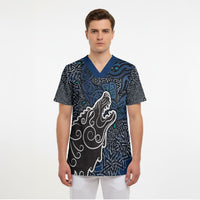 Viking Wolf and Valknut Scrub Top Nordic Knotwork Rune Illustration