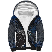 Viking Wolf and Valknut Sherpa Hoodie Nordic Knotwork Rune Illustration