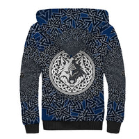Viking Wolf and Valknut Sherpa Hoodie Nordic Knotwork Rune Illustration
