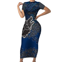 Viking Wolf and Valknut Short Sleeve Bodycon Dress Nordic Knotwork Rune Illustration
