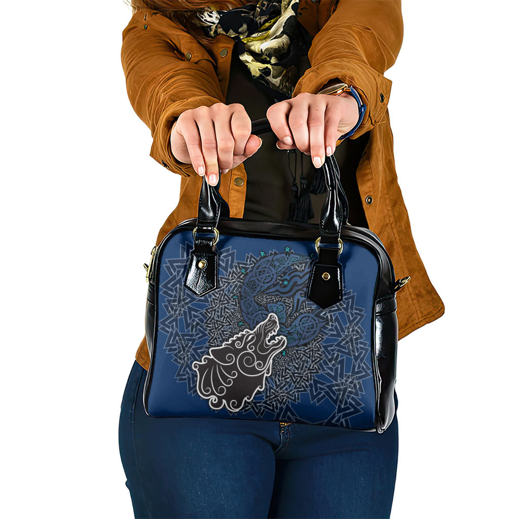 Viking Wolf and Valknut Shoulder Handbag Nordic Knotwork Rune Illustration
